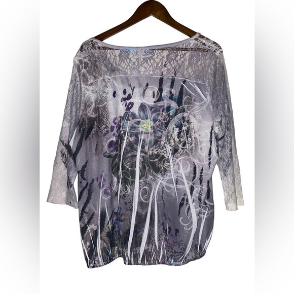 Cato Women Lace Inlay Studded Blouse 18/20W Black Wildflower Prairie Casual - Picture 2 of 8